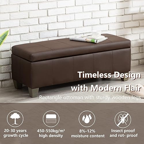 Miniatura 7 de 41" Storage Ottoman, Storage Bench with Safety Hinge, Upholstered Synthetic Leather Ottoman Bench for Bedroom, Living Room, Entryway, Hallway, Foot