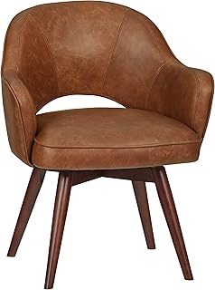 Amazon Brand – Rivet Mid-Century Bonded Leather Swivel Chair, 23.6"W, Brown