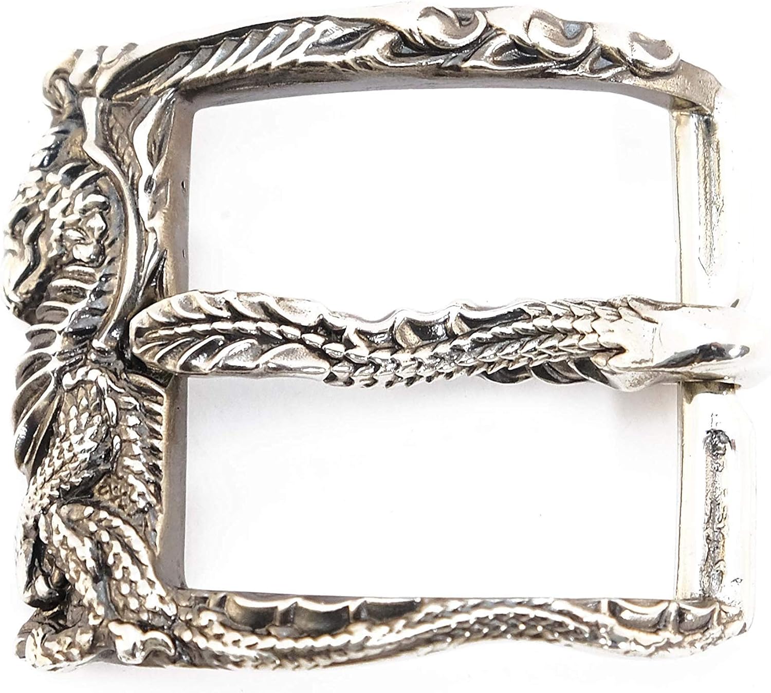 German silver belt buckle Smaug dragon, Handmade 1.5 inch frame type solid german silver belt buckle with snake for men and women