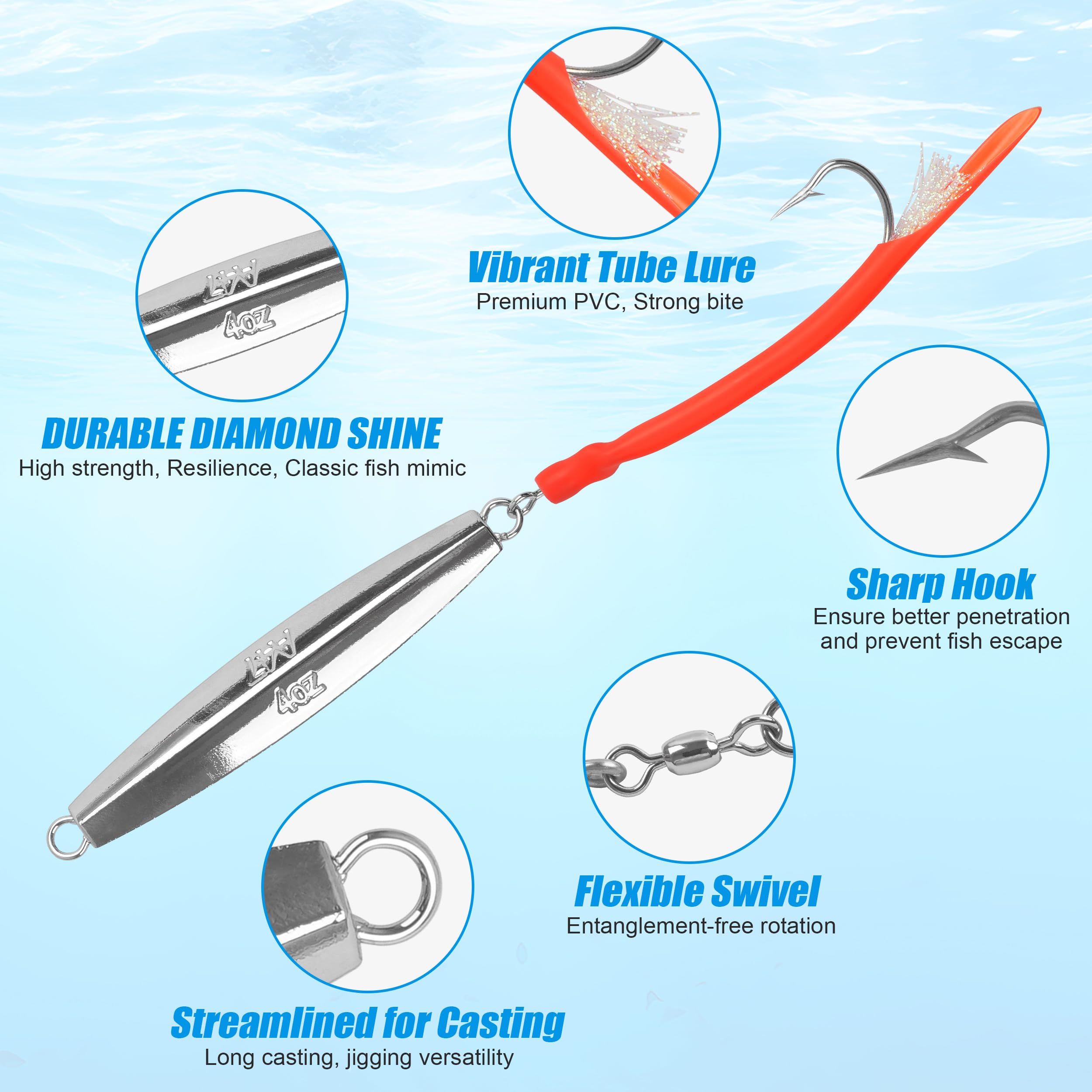 Esca da pesca in acqua salata, 3 pezzi, con diamanti a righe, per spigola, jigging, con ganci per esche in mare profondo, pesca offshore, pesca in metallo pesante, da 1 oz-113,4 g