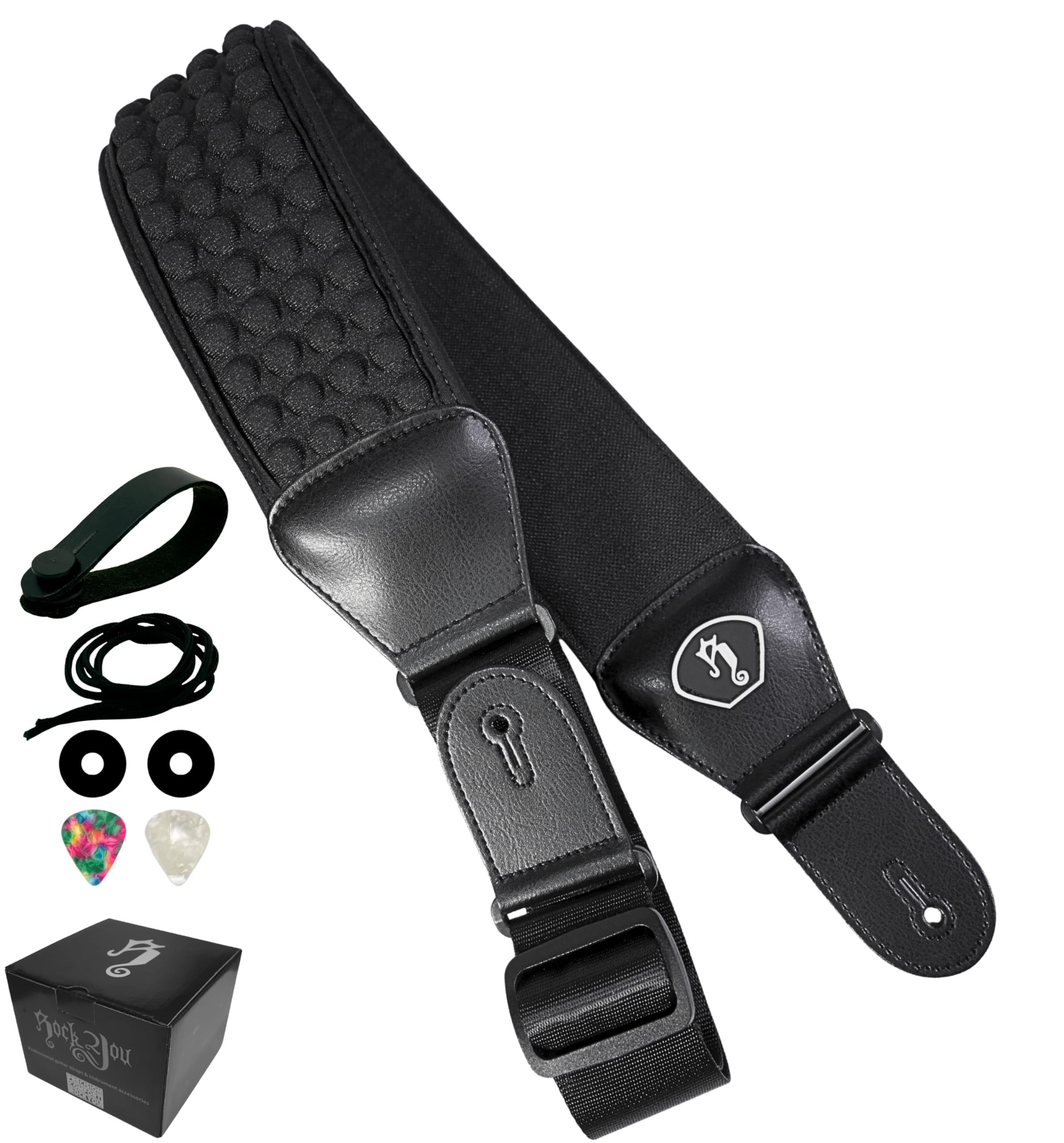 Rockyou Tracolla imbottita per chitarra, larghezza 8,1 cm, imbottitura in spugna 3D, in neoprene, con supporto per plettro, per alleviare la pressione
