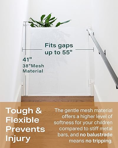 Miniatura 5 de Cumbor Puertas retráctiles para bebé, puerta de malla para perros para la casa, Baby Essentials se extiende hasta 55 pulgadas de ancho, puerta ancha