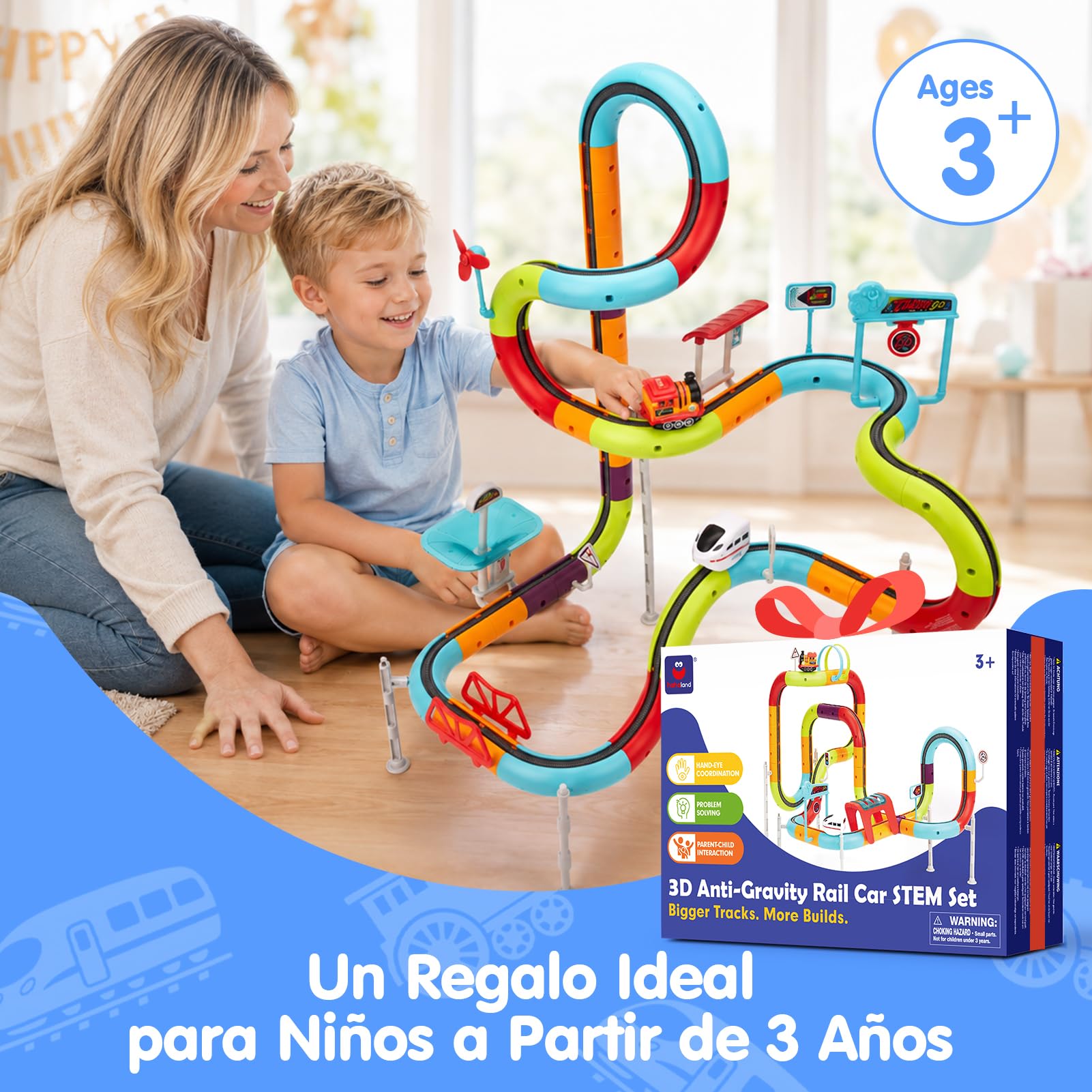 hahaland Tren Electrico Pista Coches Juguetes para Niños, 115 Piezas