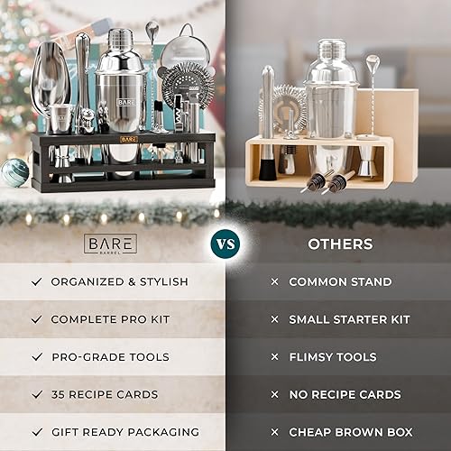 Miniatura 7 de BARE BARREL Mixology Bartender Kit Bar Set Juego de coctelera de 16 piezas Herramientas de mezcla de Martini Barware para el hogar Incluye 35
