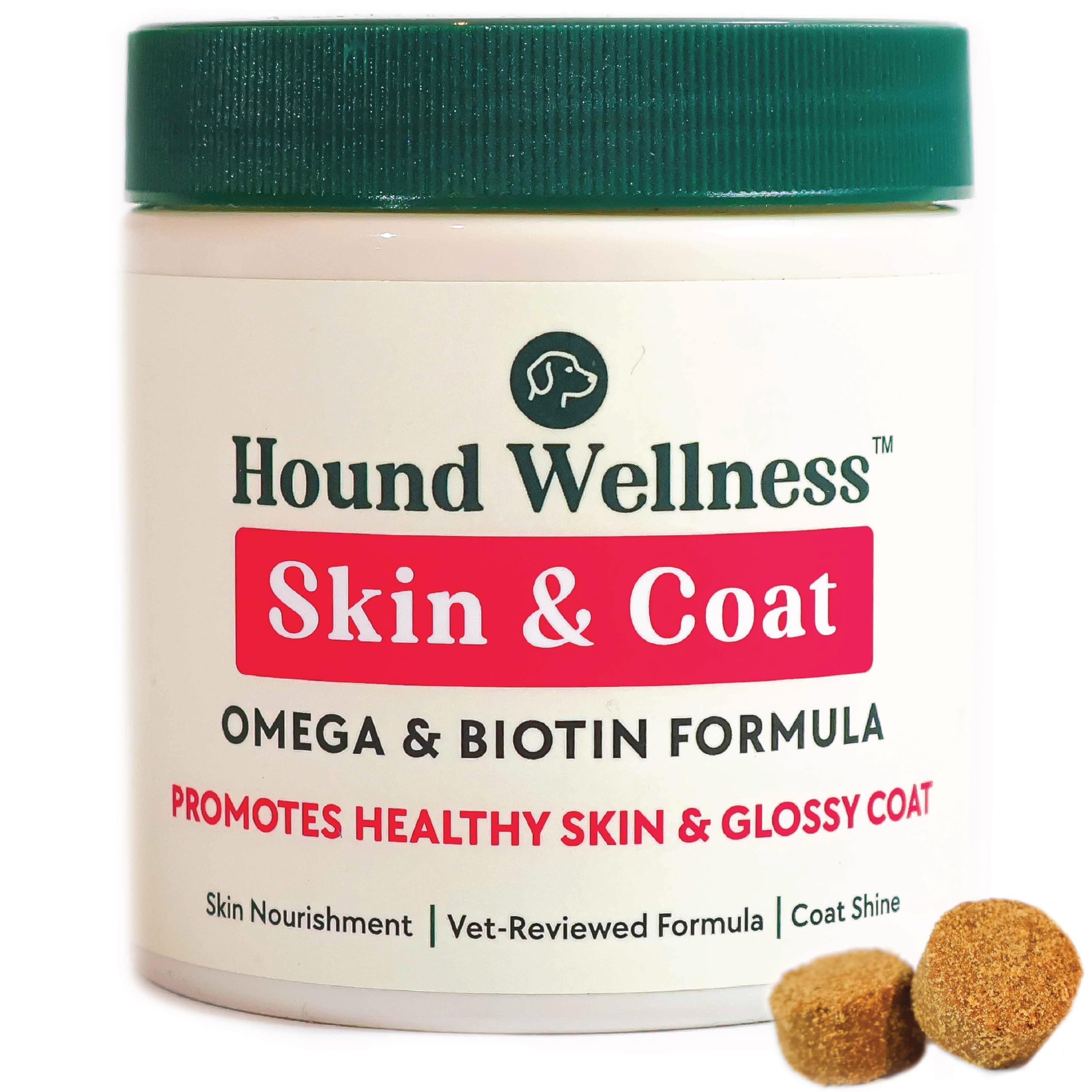 Hound Wellness Skin & Coat Chews for Dogs – Omega-3, Biotin & Zinc Supplement for Healthy Skin and Shiny Coat – 30 Soft Chews – Vet-Reviewed Formula