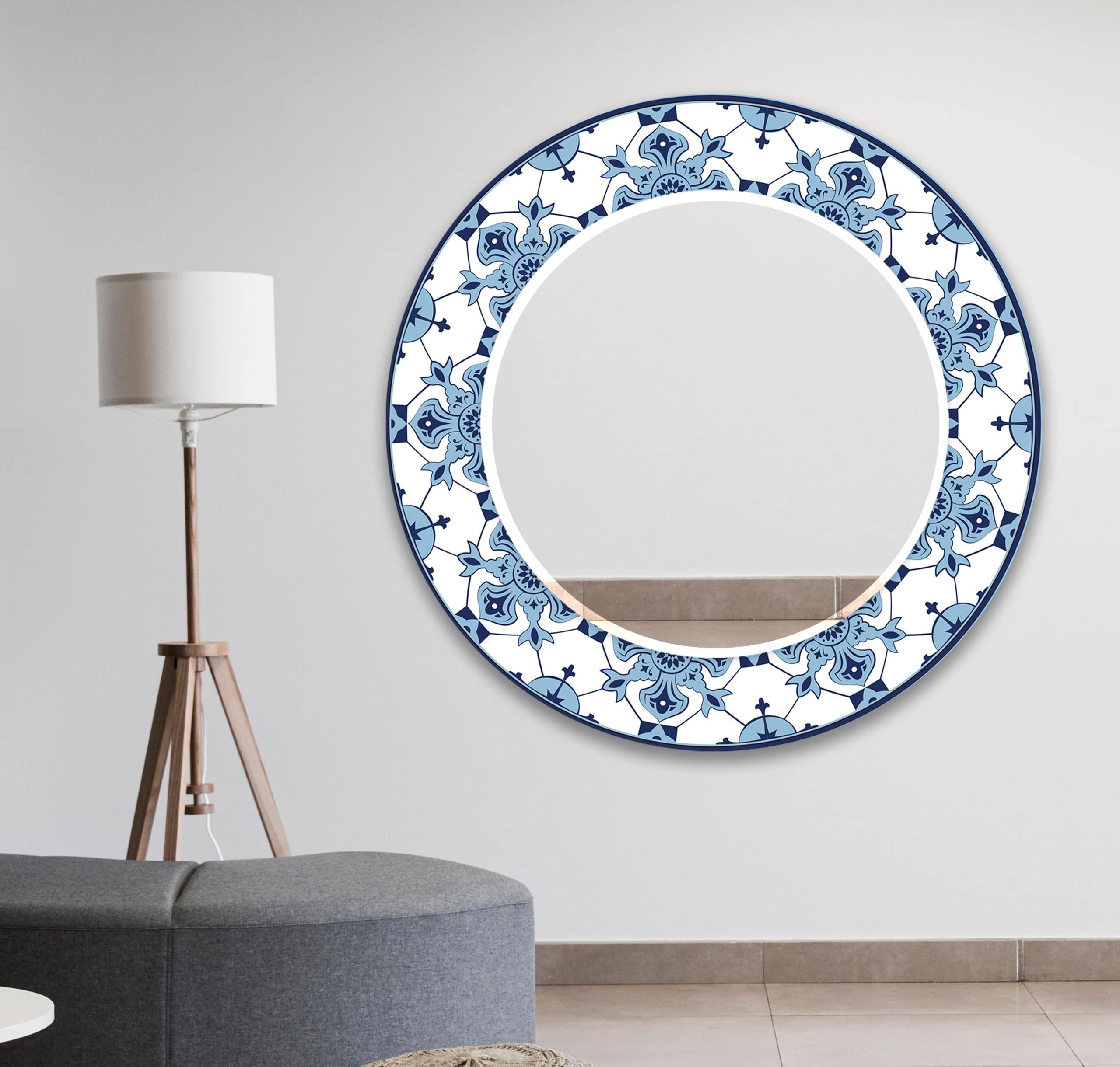 Okrągłe lustro na ścianę, 60 cm, lustro łazienkowe, duże okrągłe lustro, dekoracja ścienna, lustro ze szkła hartowanego, lustro wiszące na ścianie, lustro toaletowe, 106 RM