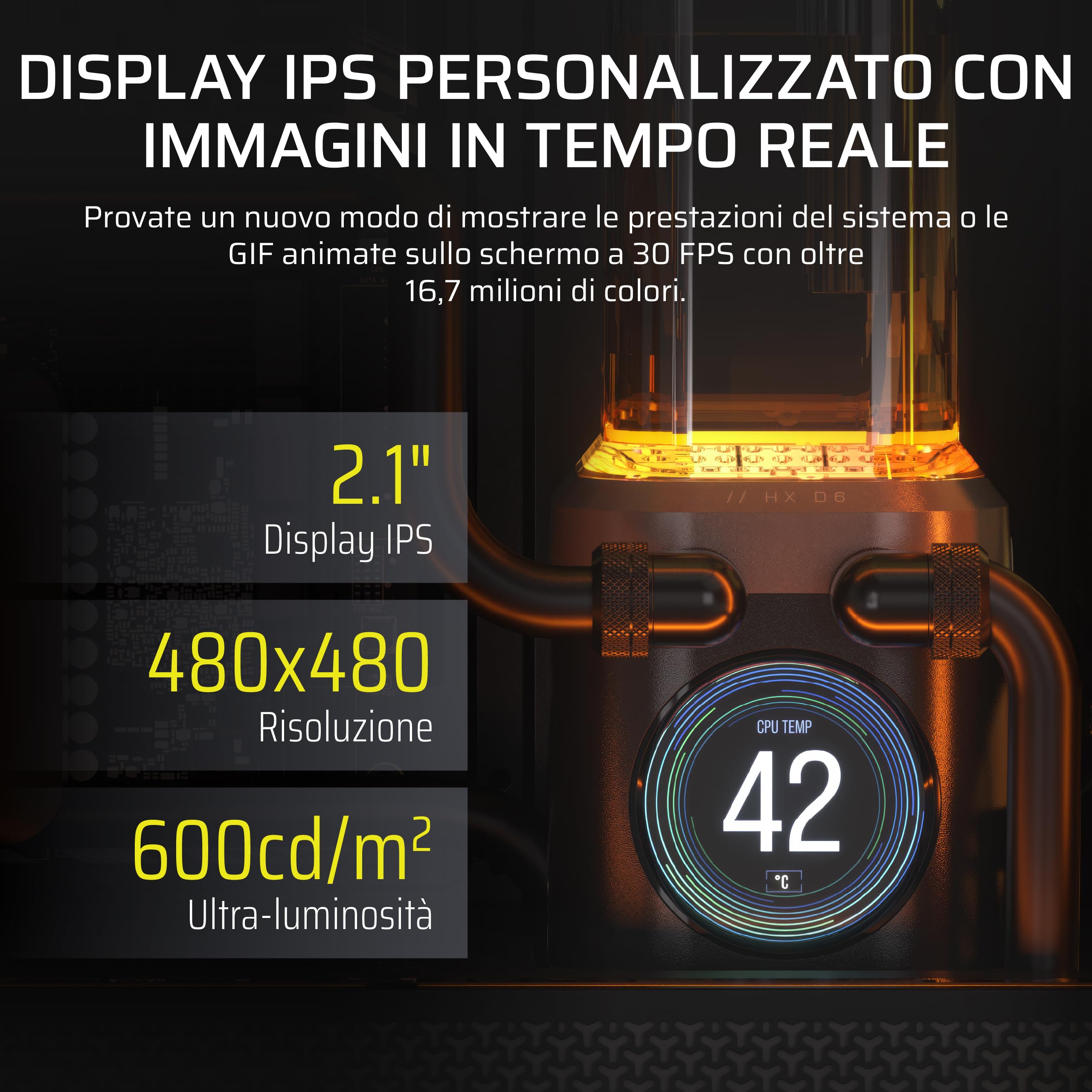 CORSAIR iCUE LINK XD6 RGB ELITE LCD Unità Pompa/Serbatoio – Pompa FlowDrive Max, Schermo LCD IPS 480x480, Sensore di Temperatura Integrato, 22 LED RGB Indirizzabili – Grigio Acciaio
