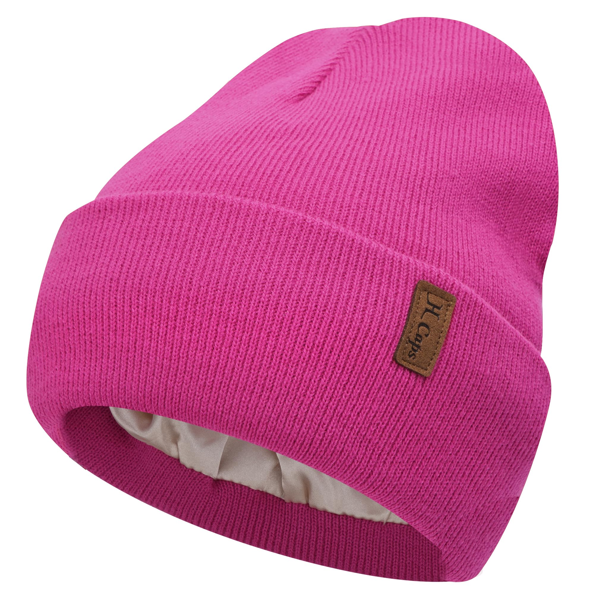 Womens Winter Warm Satin Lined Knit Beanie Hat Slouchy Skull Caps Silk Lining Ski Hats for Women Men