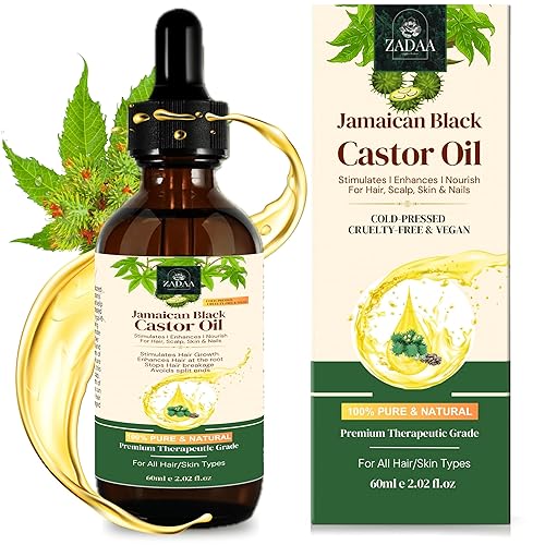 ZADAA Aceite esencial de ricino negro jamaicano 100% puro y orgánico prensado en frío aceite de infusión de biotina para estimular el crecimiento