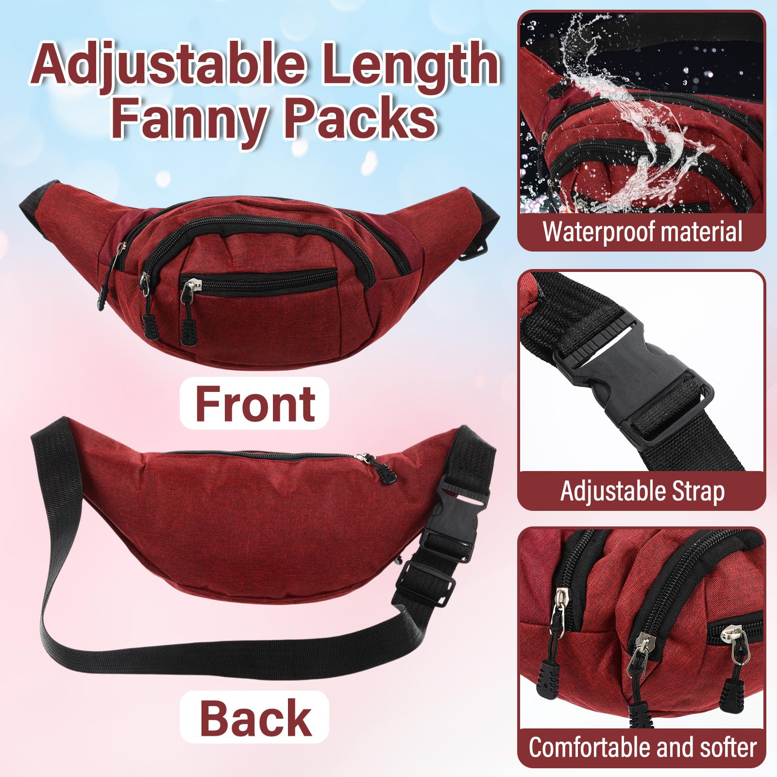 Kajaia Riñonera impermeable para viajes, correr, ejercicio, riñonera con cinturón ajustable, bolsas holográficas para mujeres y hombres, viajes, rave, mixto, Estilo clásico