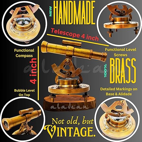 Miniatura 2 de Telescopio decorativo Alidade de latón de 4 pulgadas con brújula base regalos (4 pulgadas)