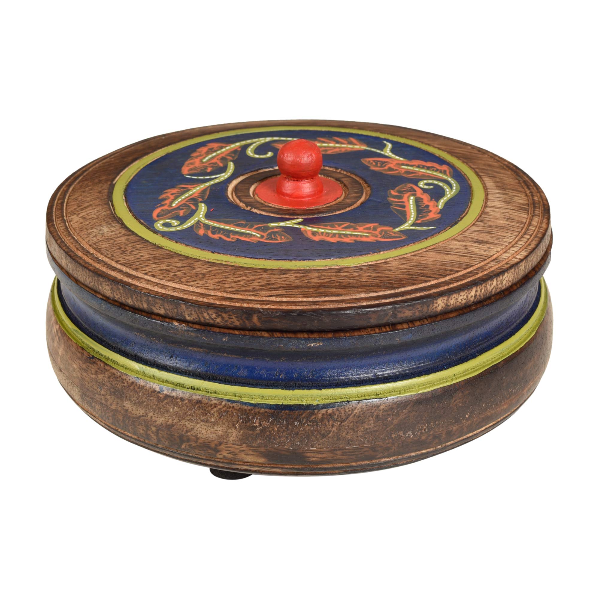 AAKRITI ART CREATIONS Autumn Leaf Dimsum Box in Mango Wood