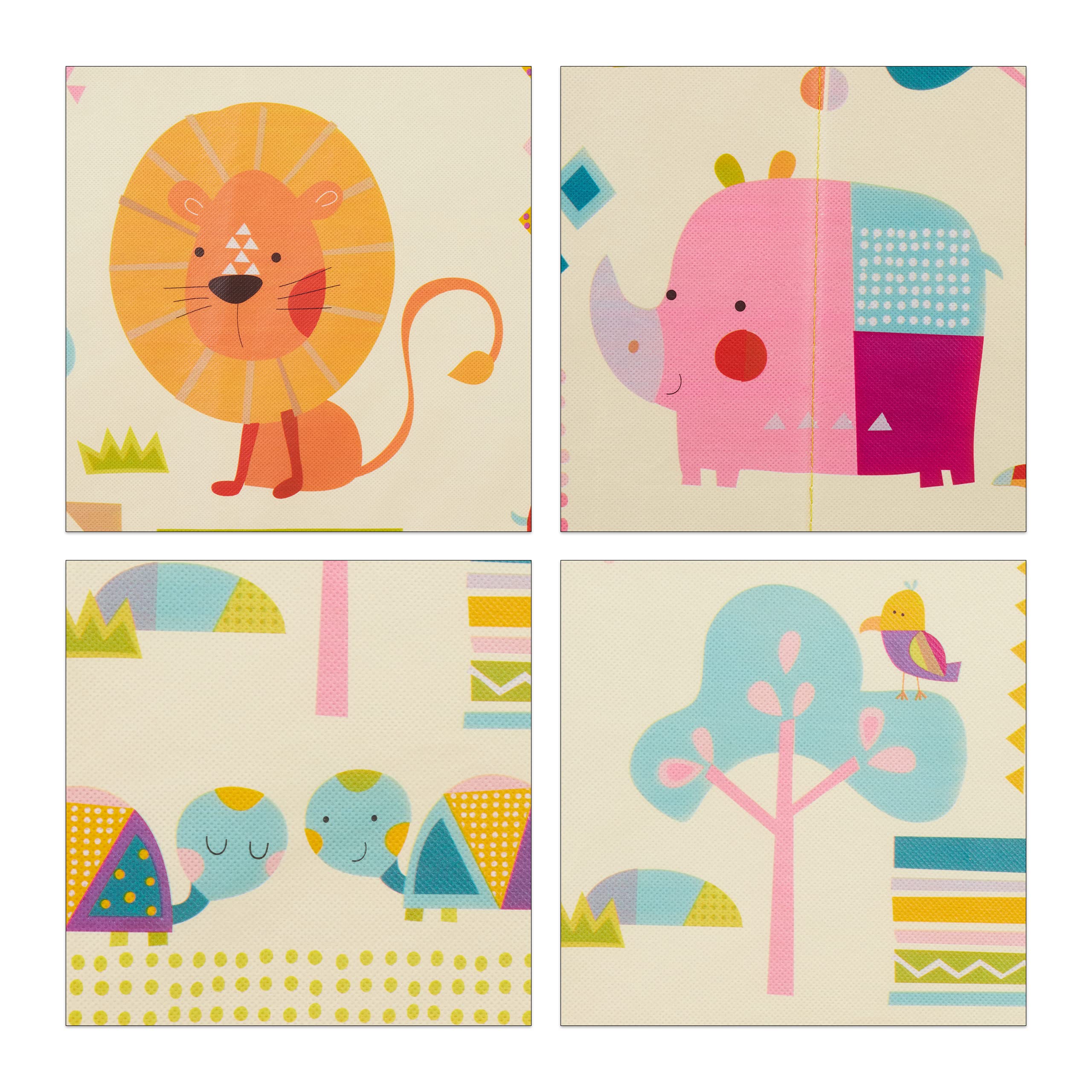 Relaxdays Pouf per Bambini, Contenitore per Giocattoli, Pieghevole, per Bimbi e Bimbe, Salvaspazio, Animali, Colorato, 50 litri
