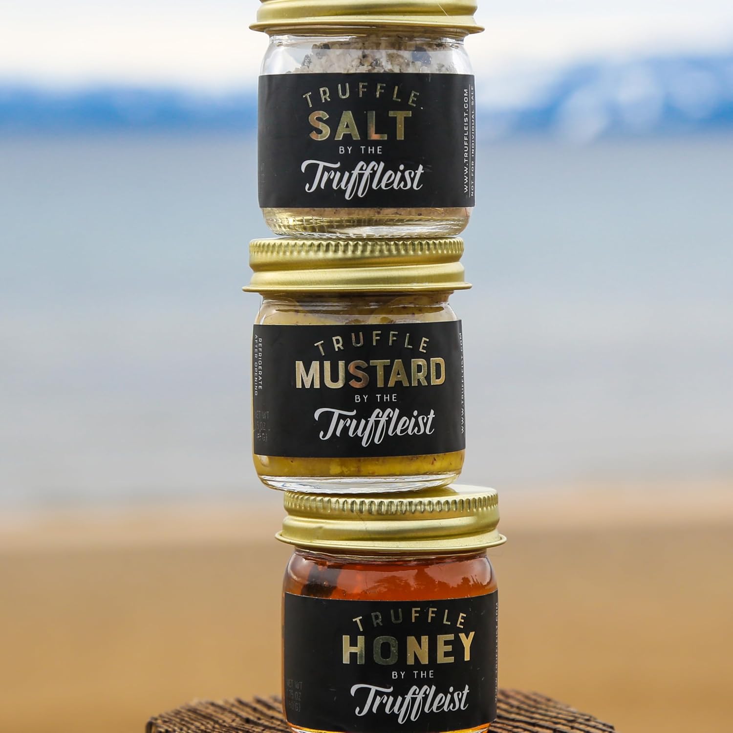 Truffleist Mini Trio Sampler Pack – Black Truffle Infused Honey, Mustard & Salt Variety Pack – 3 x 1 oz Jars