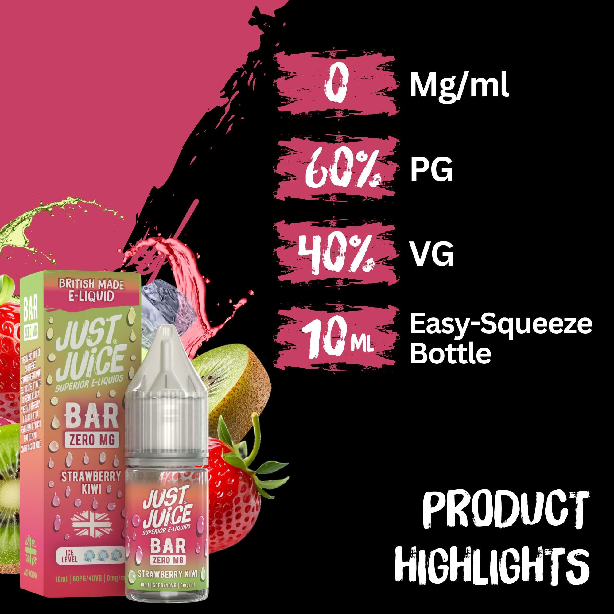 Just Juice Superior E-Liquids Vape Liquid with No Nicotine - Strawberry  Kiwi Flavour - 10ml Bottle, 60/40 0mg e-Liquid, Nic Free eliquid:  Amazon.co.uk: Electronics & Photo