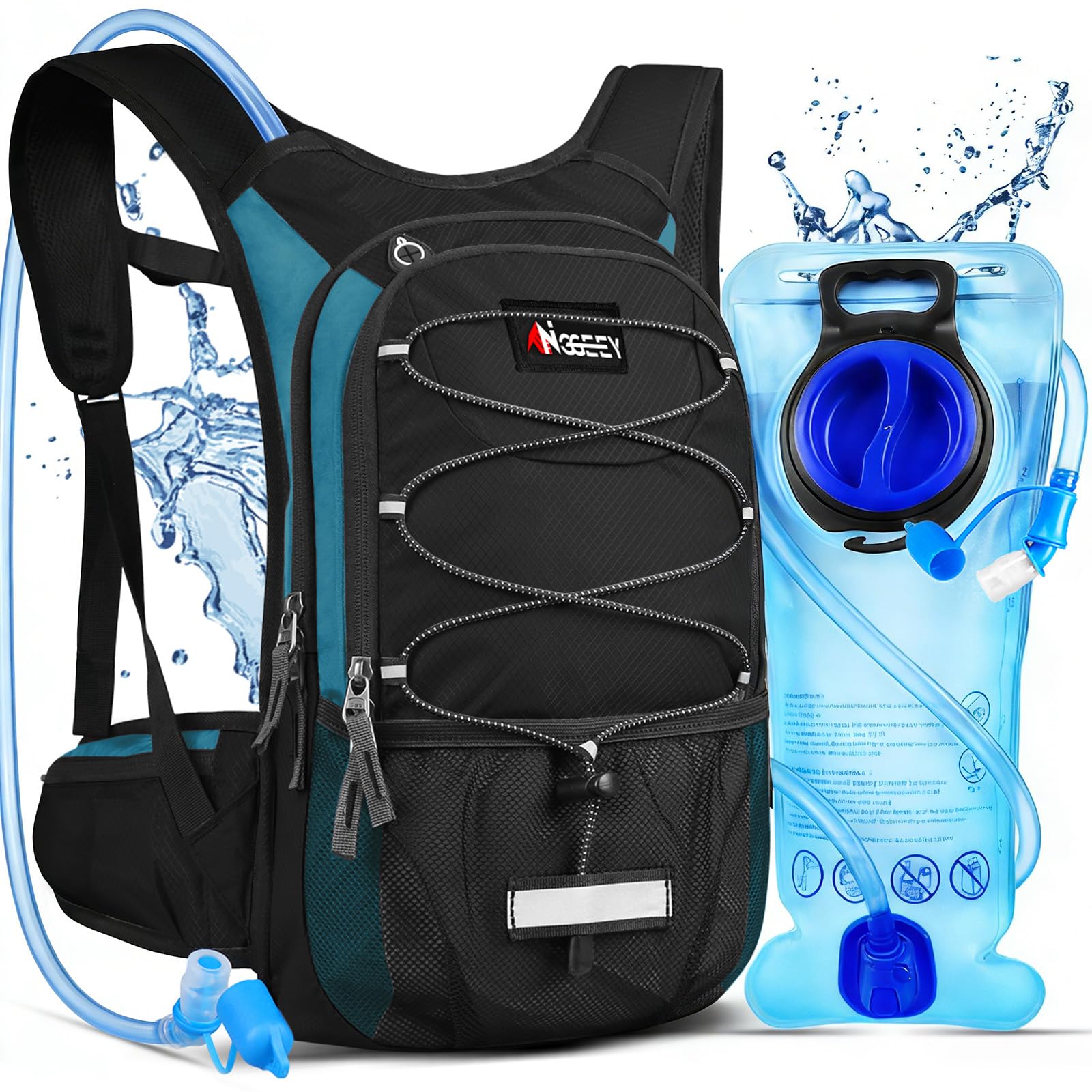 Sac à dos d'hydratation isotherme avec poche d'hydratation de 2 L, sac à dos de randonnée pour homme, femme, enfant, sac à dos d'eau pour randonnée, course à pied, cyclisme, camping