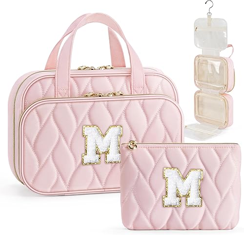 YOOLIFE Regalos de cumpleaños para mujeres, adolescentes y niñas, bolsa de aseo colgante, bolsa de maquillaje con inicial, bolsa de aseo grande