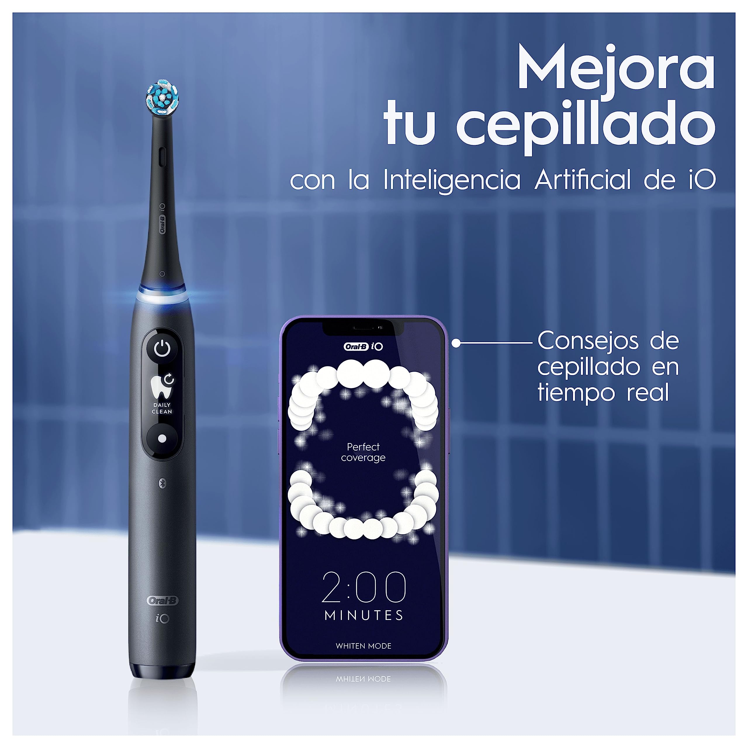 Oral-B iO 7N Cepillo de Dientes Eléctrico con Mango Recargable, 3 Cabezales y Estuche De Viaje, Diseñado por Braun, Regalos Originales para Mujer y Hombre - Negro