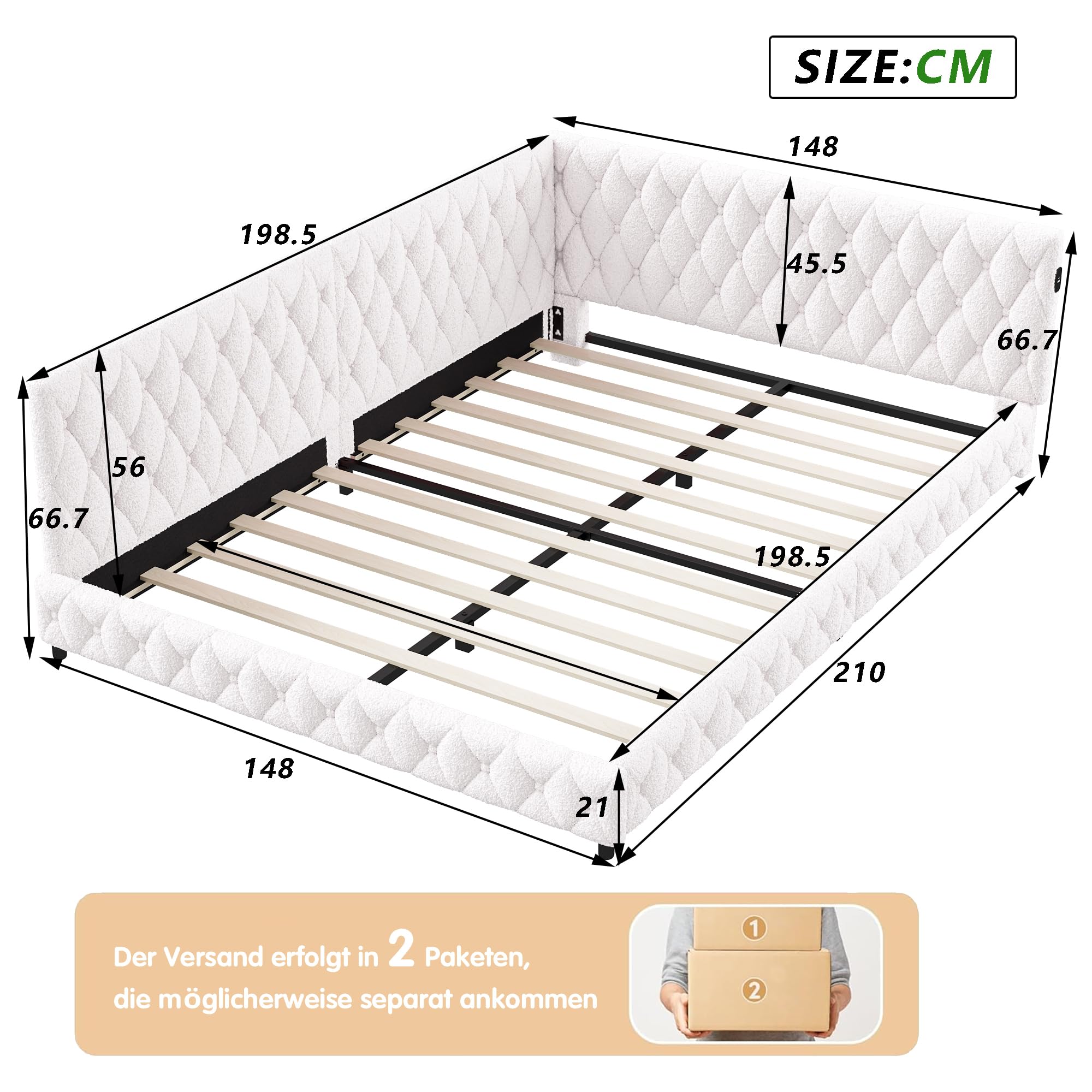 Polsterbett Schlafsofa 140x200 cm mit LED-Beleuchtung und USB-Anschluss, Bettgestell mit Lattenrost & Kopfteil, Multifunktionales Tagesbett Daybett Jugendbett für Gäste und Wohnzimmer(Typ B+ Beige)
