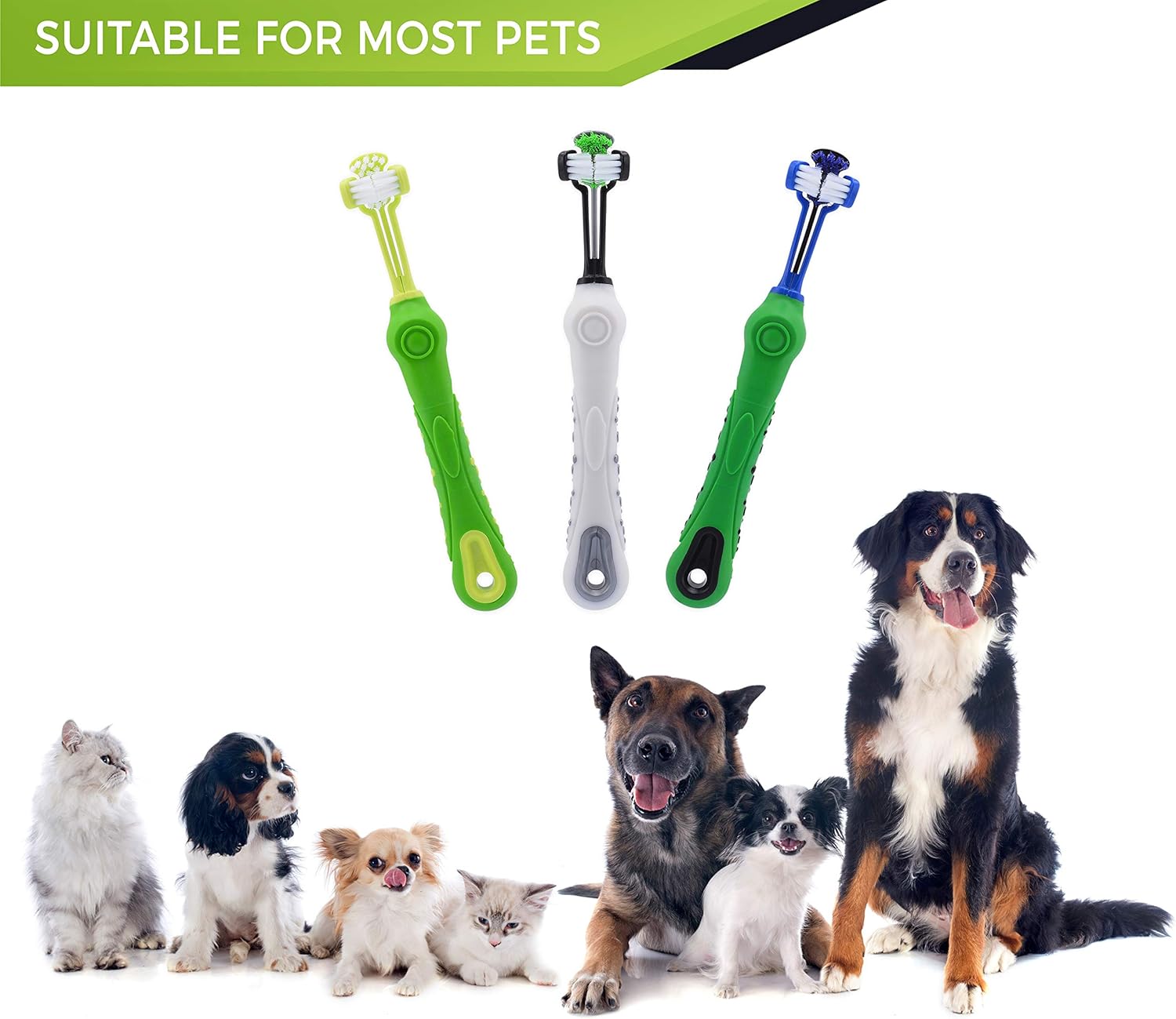 BC Pets - Premium 3-Sided Dog Toothbrush Set - Three Sided Pet Tooth Brush 3 Pack for Dogs and Cats - Ergonomic Toothbrush for Teeth Cleaning - Canine Toothbrush Kit for Dental Care with Travel Case : Pet Supplies