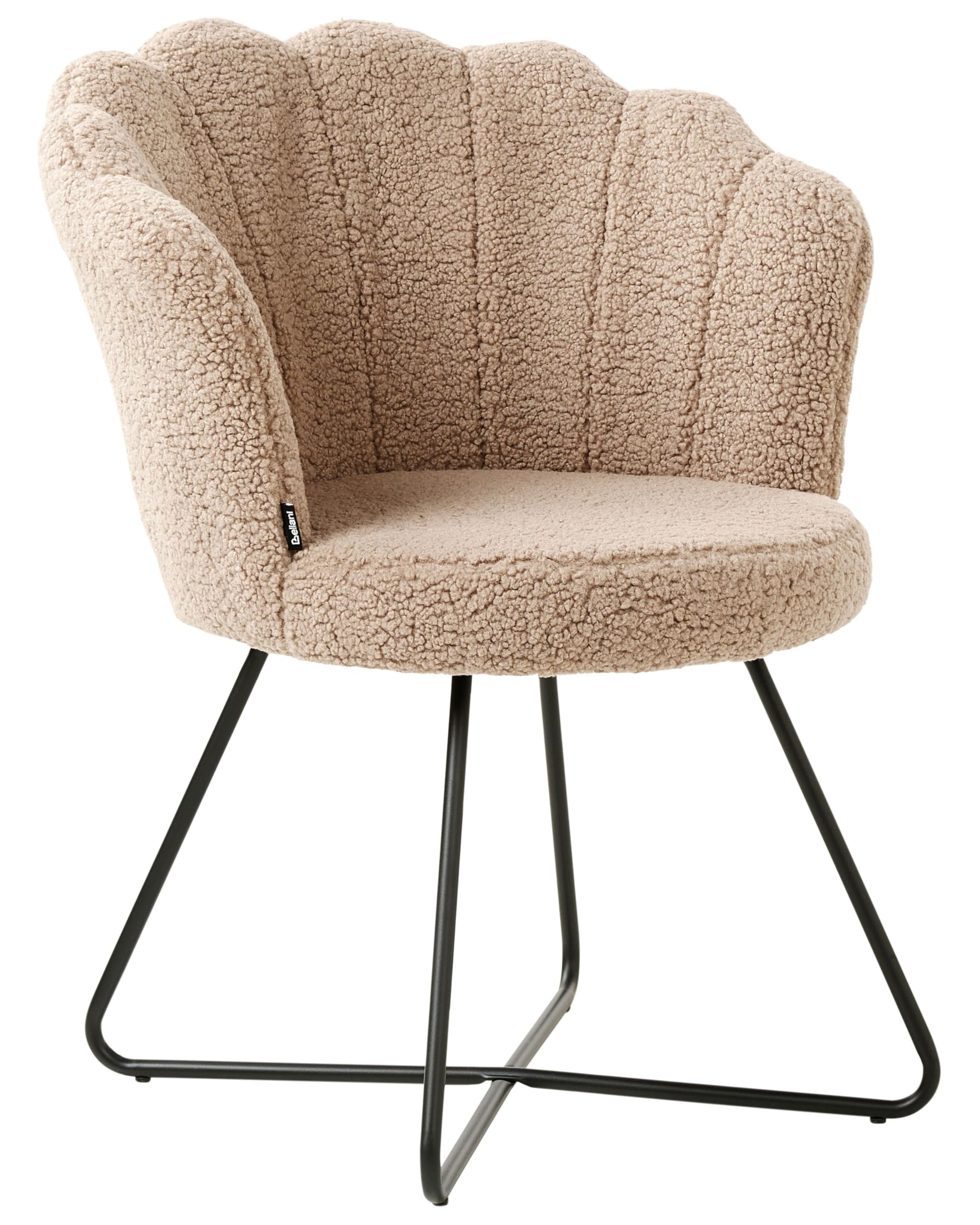 Beliani Sessel Muschel-Design Bouclé beige rund schwarzes Metallgestell Retro Lovelock