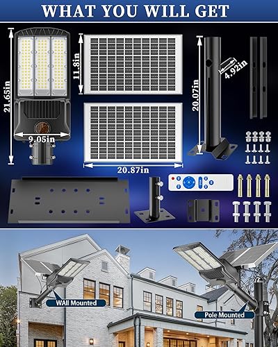 Miniatura 6 de Gefolly SL-11000W Luces solares de calle al aire libre, 800000LM luz de estacionamiento comercial del anochecer al amanecer IP67 impermeable 6500K