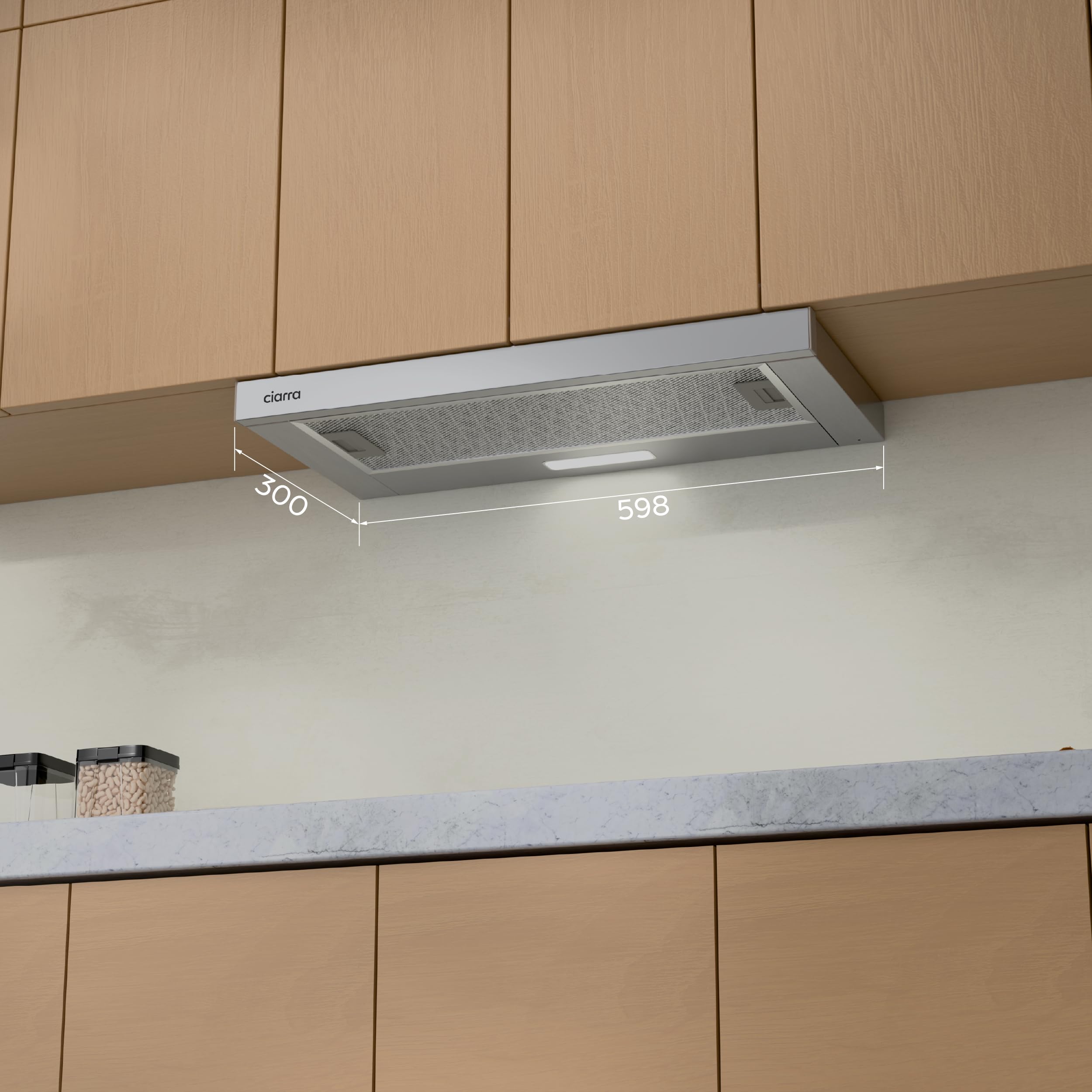CIARRA CBCS6906D Classe A++ Cappa Aspirante Telescopica Integrata 60 cm 370m³/h con filtro a carboni attivi CBCF002X2 Cappa Aspirante Incasso 2 livelli illuminazione LED