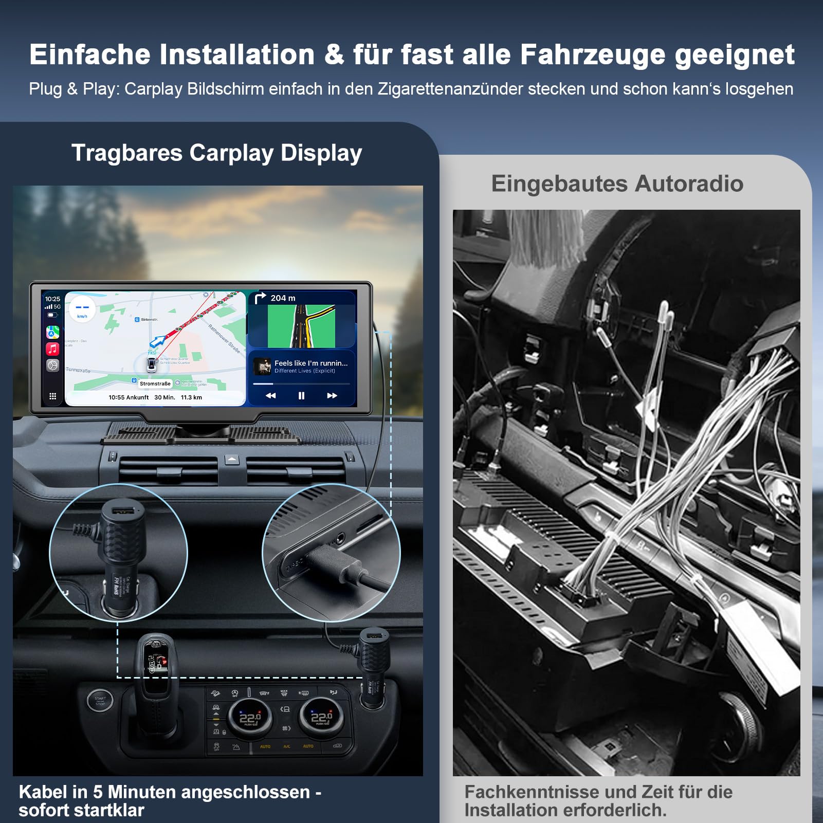 Carplay Display für Apple Car Play Android Auto 10,26 Zoll Tragbares Wireless CarPlay mit 1080P Rückfahrkamera, Bluetooth 5.2 Sprachsteuerung Mirror Link AUX FM, GPS Navigation, unterstützt TF Karte