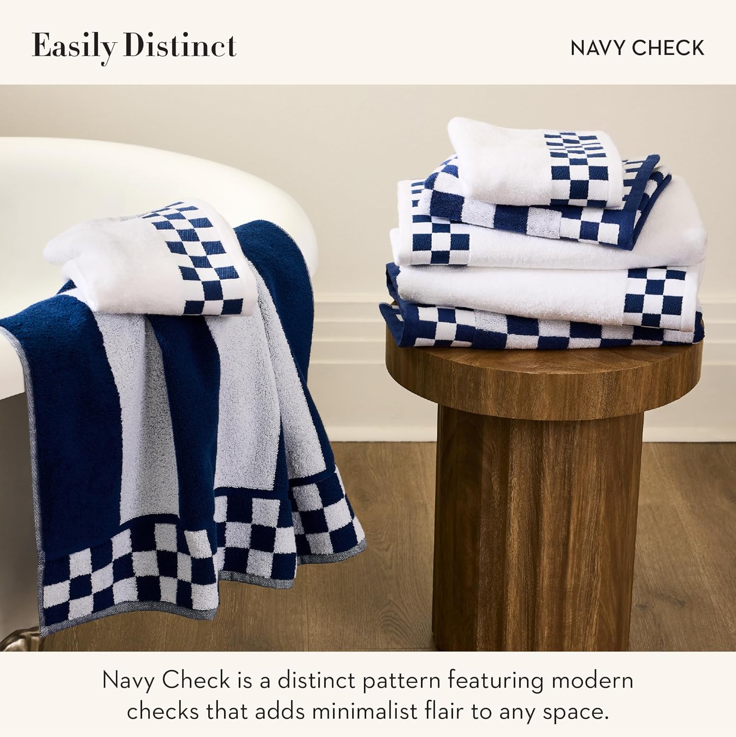 MACKENZIE-CHILDS Hand Towel, Cute Decorative Hand Towel for Bathroom and Kitchen, Blue-and-White Navy Check Border