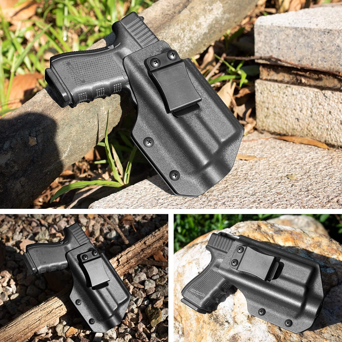 IWB Kydex Holster for Glock 19/ 19X/ 45 (Gen 1-5) & G23/ 32(Gen 3-4), Taurus G3C/ G2C/ G2S w/Olight Baldr S, Baldr Mini, Baldr RL Mini Tactical Flashlight, Optic Cut, Concealed Carry