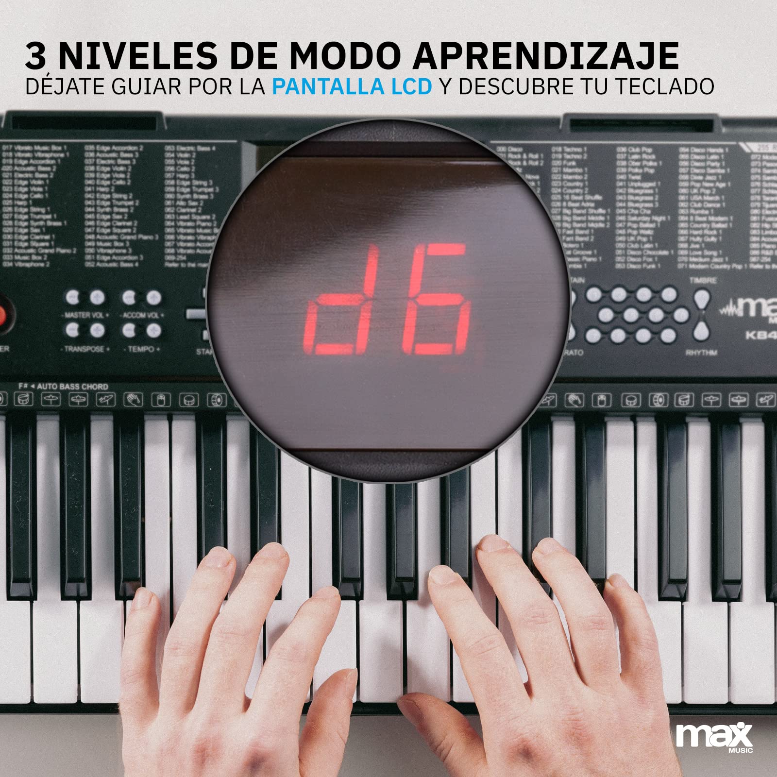 MAX KB4 Teclado Piano 61 teclas, con Pantalla LCD, Función de Grabación, 2 Altavoces Integrados, Salida de Auriculares, Entrada de Micrófono y Audio, Teclado Piano Principiantes o Piano Infantil