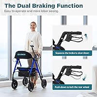 Vista 3 de Andador todo terreno ELENKER con ruedas no neumáticas de 10", asiento y respaldo acolchados de esponja, marco completamente ajustable para personas