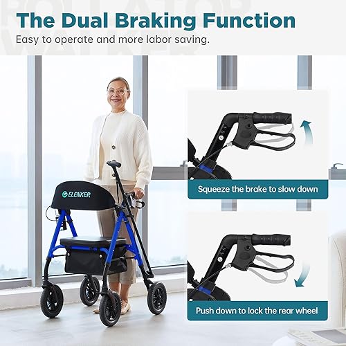 Miniatura 3 de Andador todo terreno ELENKER con ruedas no neumáticas de 10", asiento y respaldo acolchados de esponja, marco completamente ajustable para personas