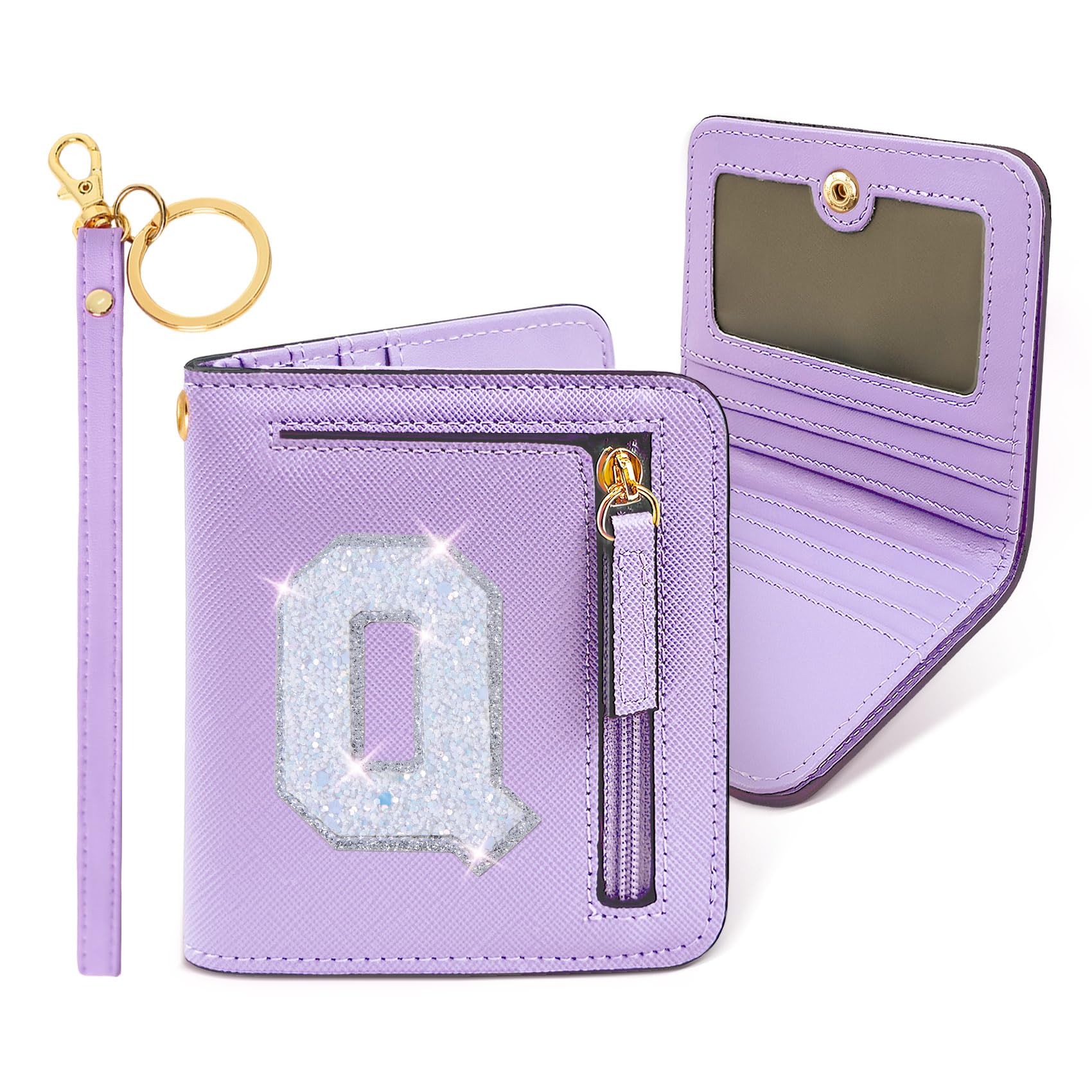 COSHAYSOO Mini Wallet with RFID Blocking Initial Monogrammed for Girls Birthday Valentines Easter Mothers Nurse Day Graduation Thanksgiving Appreciation Halloween Christmas New Year Gifts Letter Q