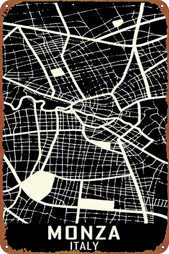 Monza Italy City Map Poster Tin Sign Cafe bar Home Wall Art Decoration Retro Metal Tin Sign 8x12 inch