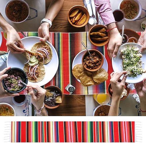 Miniatura 6 de Mixweer Camino de mesa de sarape mexicano de 24 piezas, colorido con flecos mexicanos de algodón, manta de serape a rayas para decoraciones de