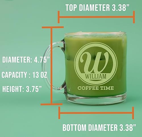 Miniatura 5 de Taza de café de vidrio grabada con monograma grabado personalizado de 12 onzas, Bratton, regalos personalizados para ella y él, taza con monograma
