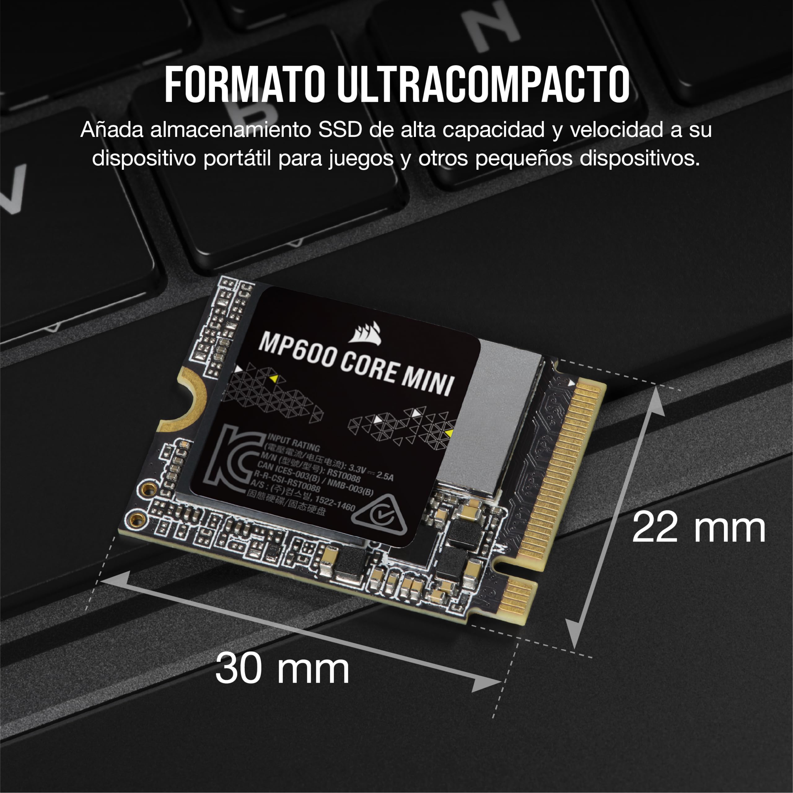 Corsair MP600 Core Mini 2TB M.2 NVMe PCIe x4 Gen4 2 SSD – M.2 2230 – hasta 5.000 MB/s de Lectura Secuencial – Alta Densidad QLC NAND – Ideal para Steam Deck, ASUS ROG Ally – Negro