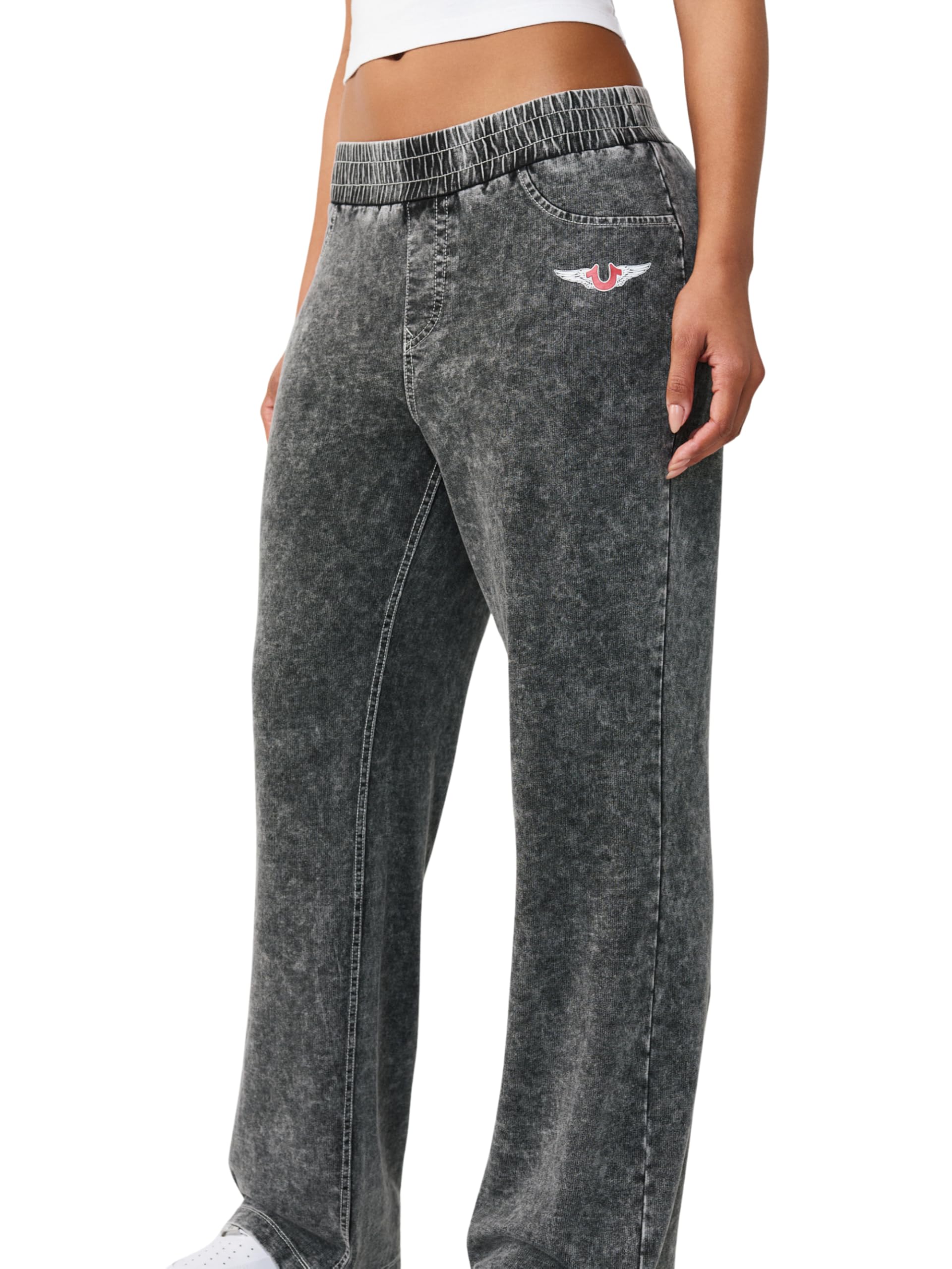 True Religion - Horseshoe Wing Faux Denim Sweats, Pantaloni da Tuta Donna