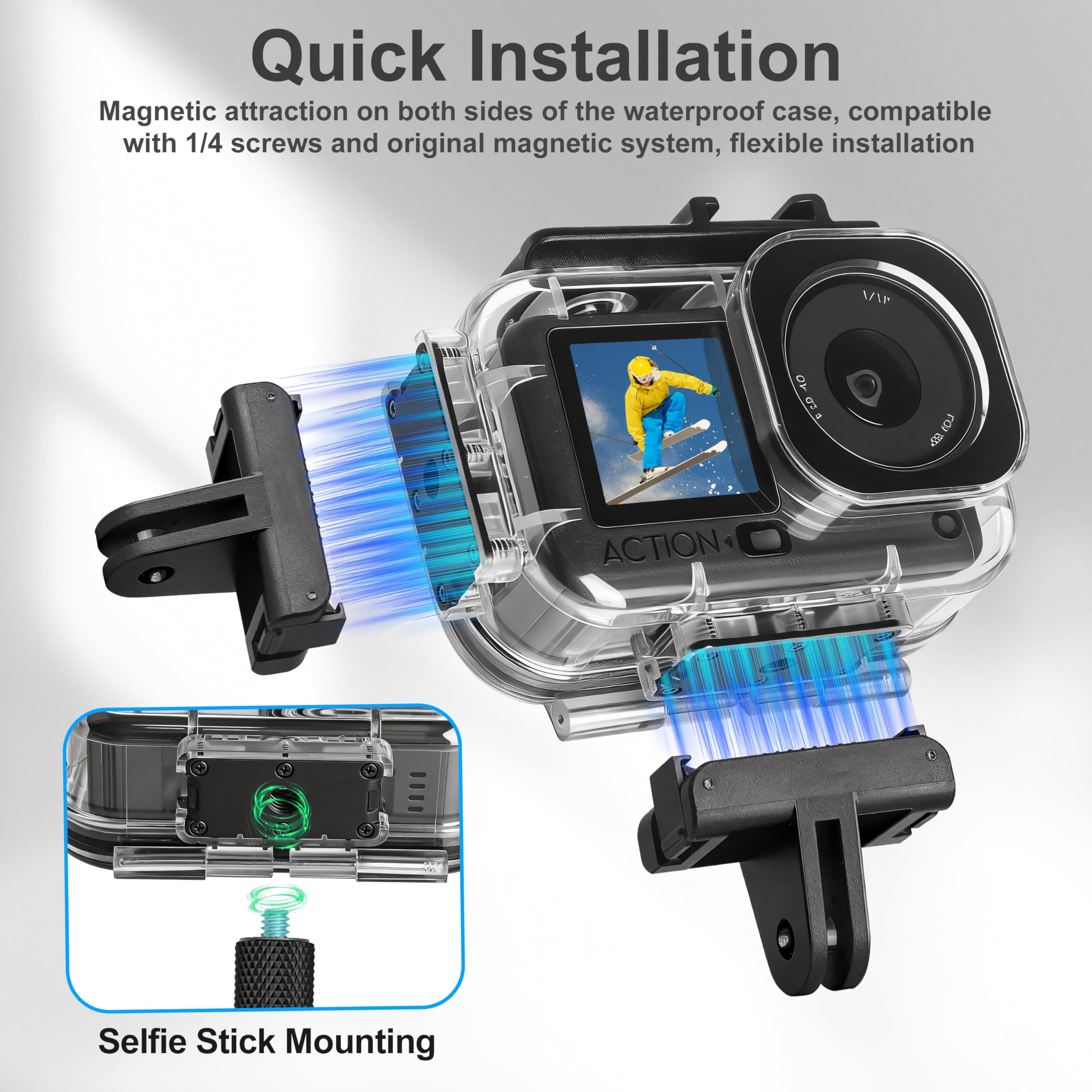FitStill Kit de protección de fotografía submarina para DJI Osmo Action 6, carcasa protectora impermeable de hasta 60 m + filtro de tres colores + mango de flotabilidad + base magnética de liberación