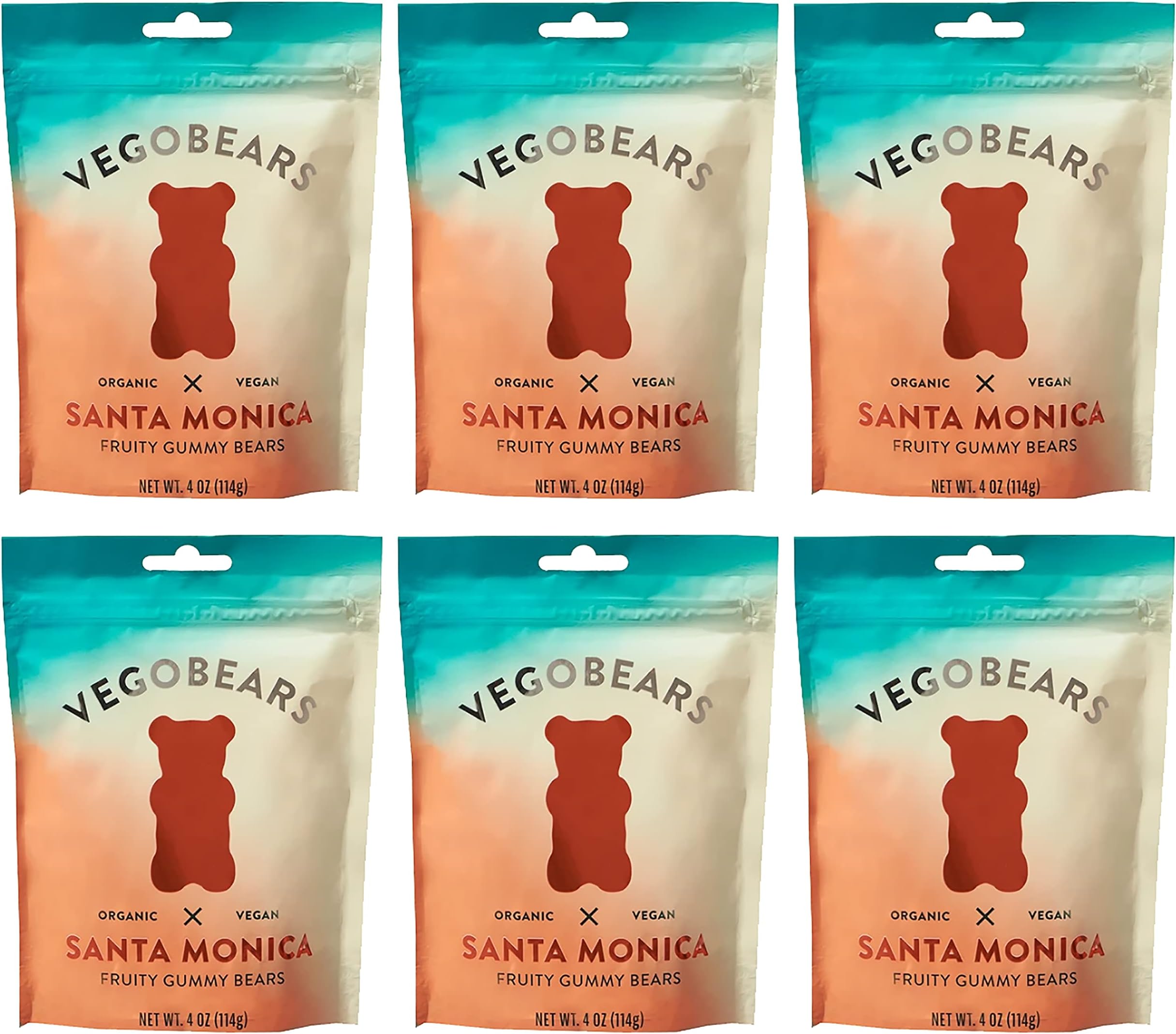 Candy People VegoBears Santa Monica Vegan Gummy Bears Organic Fruity Gummy Bears, Non-GMO, Banana, Pineapple, & Strawberry Gummies 4 Ounce (6 Pack)USDA Organic