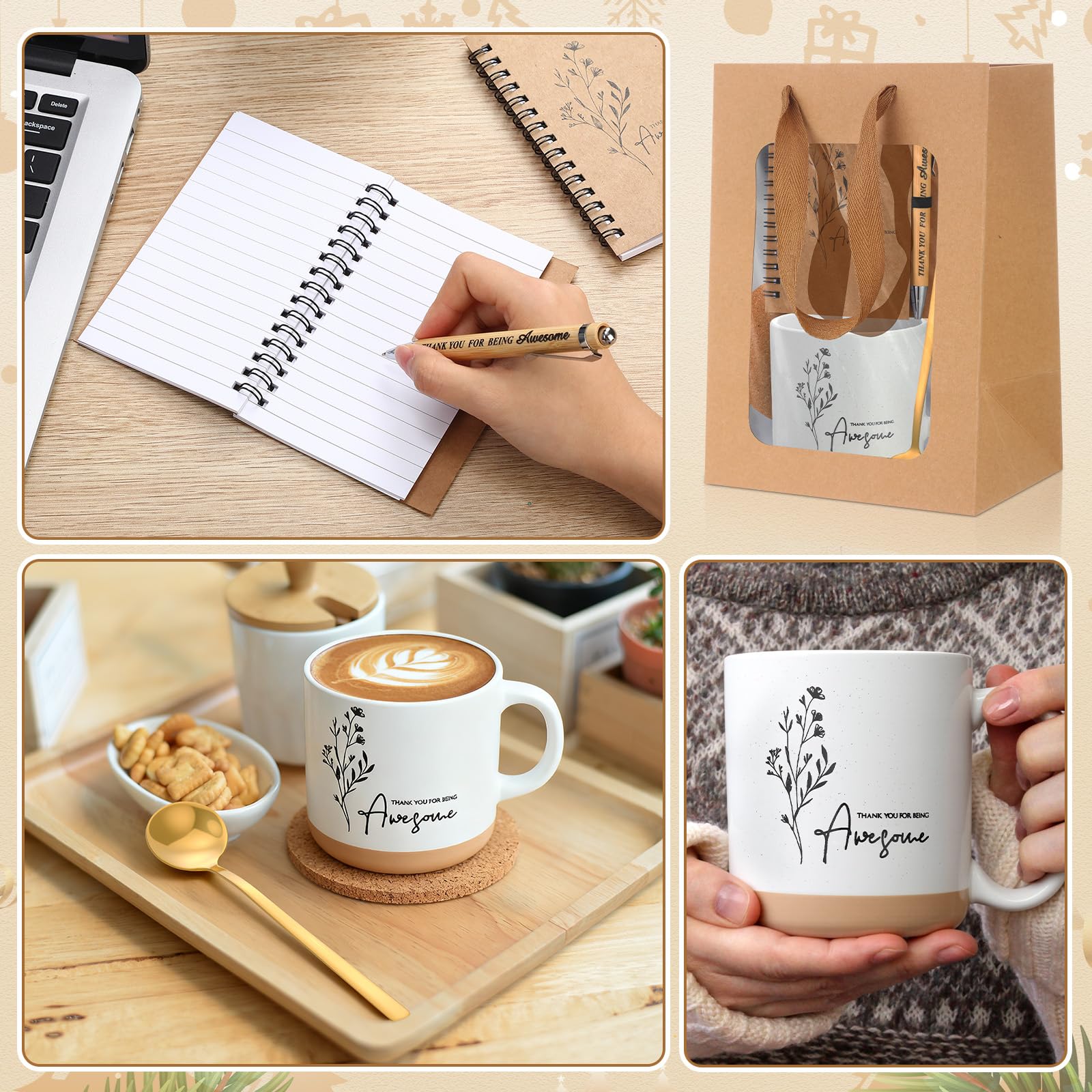 Vesici Set regalo di ringraziamento per i dipendenti, tazza da caffè con cucchiaio, diario ispiratore, penna a sfera, set regalo per colleghi, personale e insegnanti (36 pezzi)