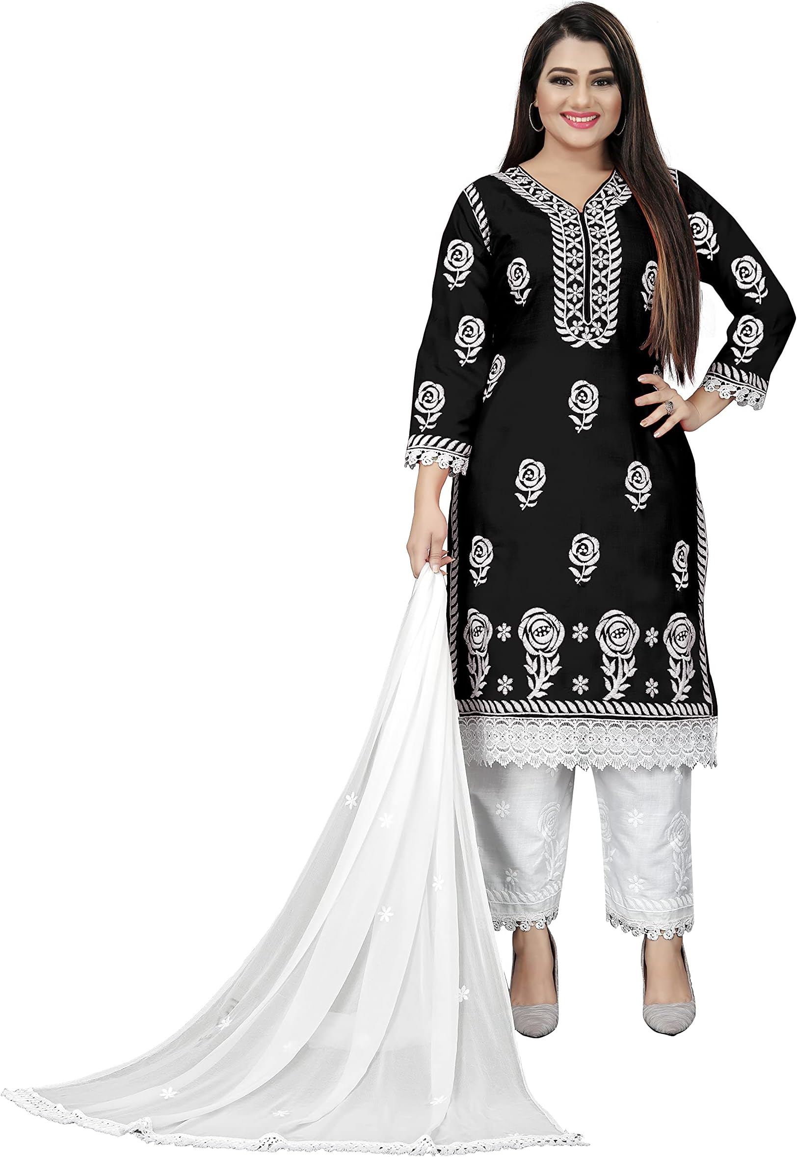 RK CreationWomen's Cotton Anarkali Kurta With Plazzoo And Dupatta (ROSE_2XL)