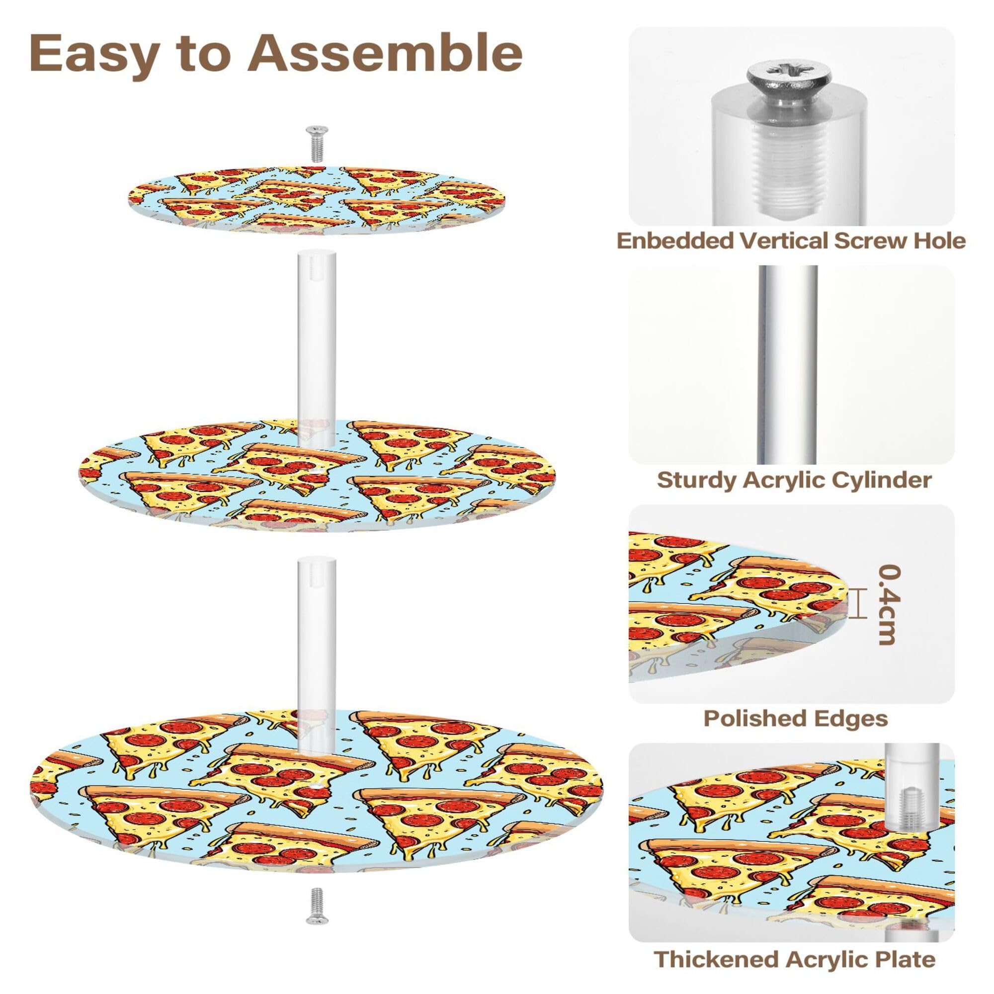 PYBUG Pizza 3 Tier Acrylic Cupcake Stands Tower,Dessert Table Display Set for Tea Party,Wedding,Birthday, Baby Shower