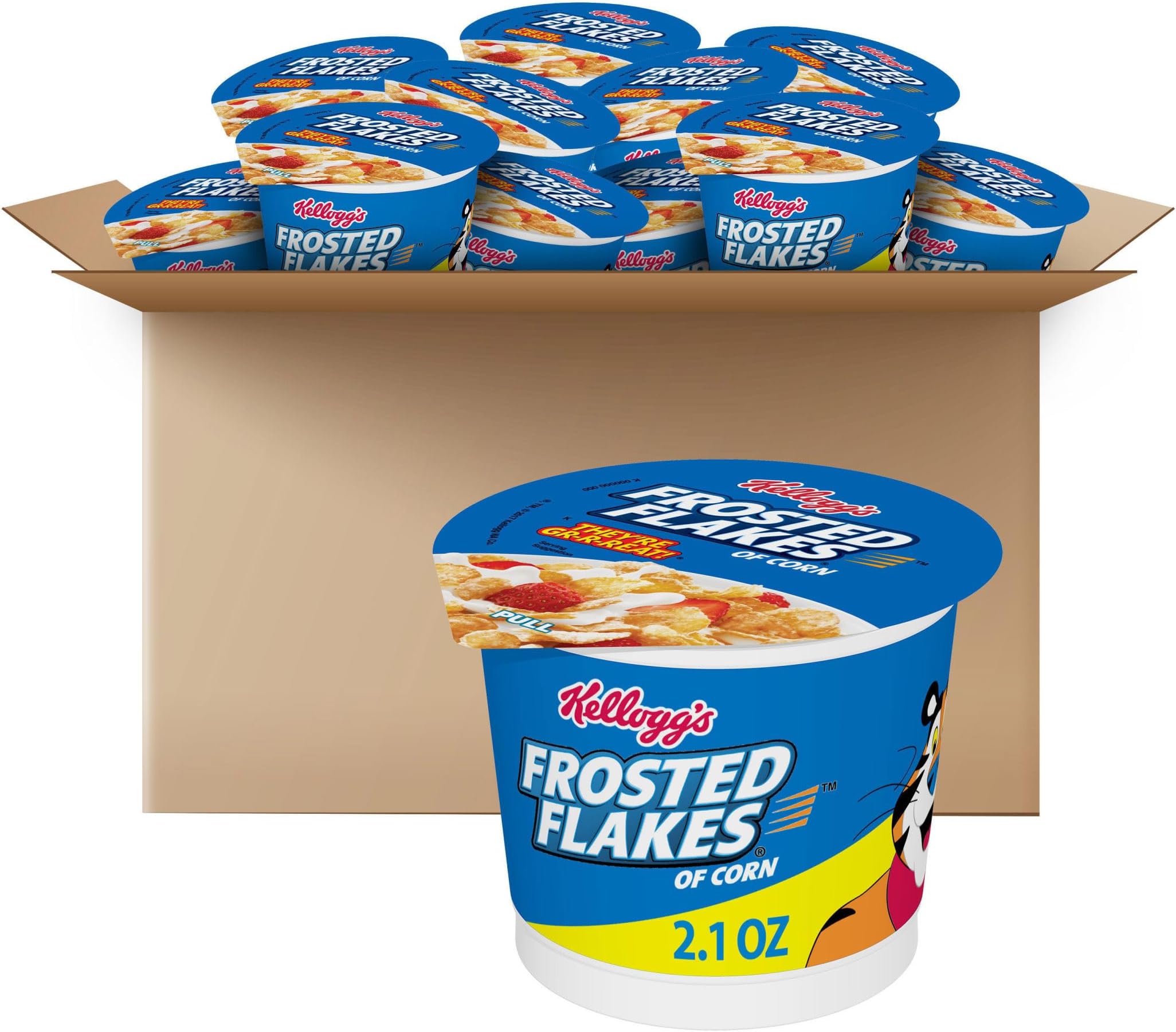 Frosted Flake Grain in Kellogg's Cup, 2.1 oz (12 Pack) Kellogg's Frosted Flakes Cereal In A Cup, 2.1-Ounce (Pack of 12)