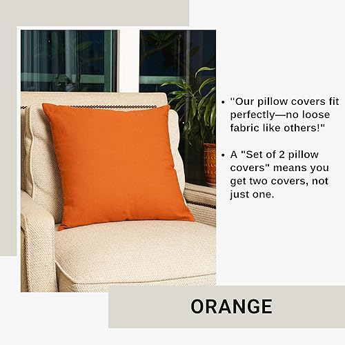 Vista 59 de RELY+ Juego de 2 fundas de almohada de algodón blancas de 18 x 18 pulgadas, fundas cuadradas con cremallera para sofá, sala de estar, fundas Blanco