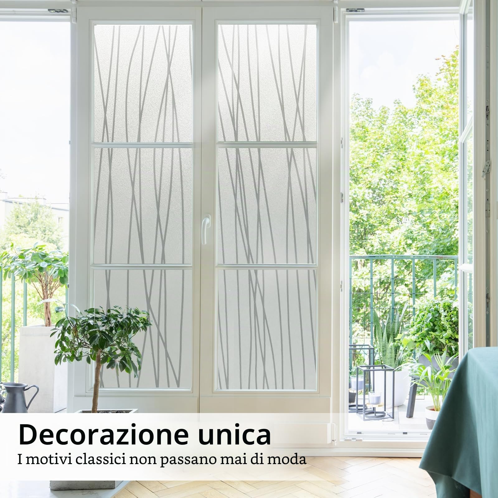 Shackcom Pellicola protettiva per finestre, autoadesiva, 60 x 200 cm, opaca, in vetro smerigliato, statica, anti-UV, con motivo a linee scandinave, per soggiorno, bagno, J084