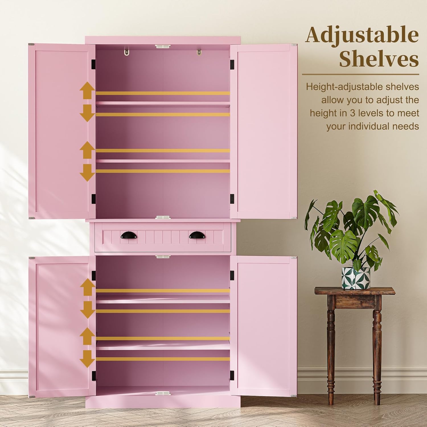 ARTPOWER 72" Tall Kitchen Pantry Storage Cabinet with Drawer and Adjustable Shelves, Pantry Cabinet for Kitchen, Bathroom or Hallway, Pink