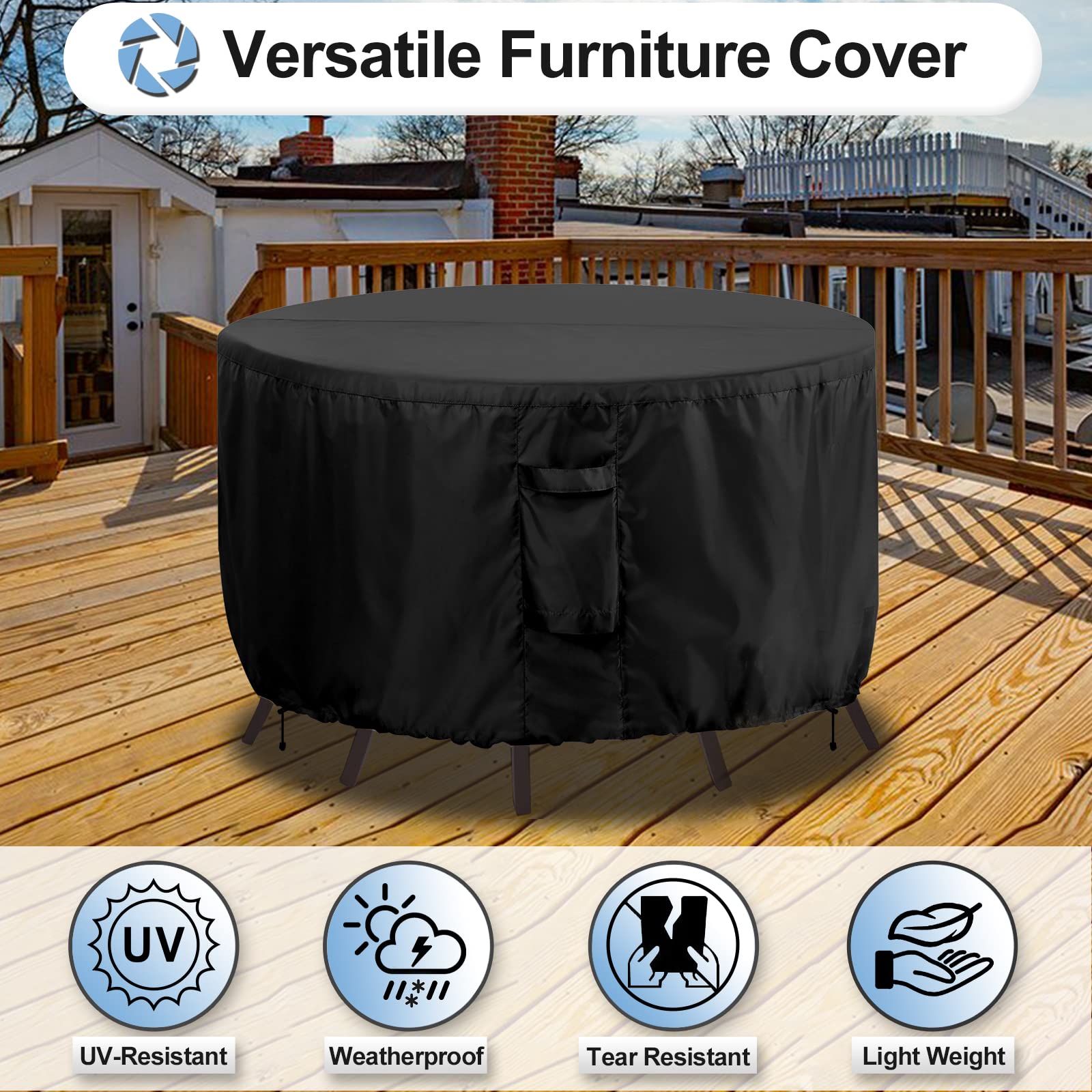 OutdoorLines Set di coperture impermeabili per mobili da giardino, copertura per divano rotondo, copertura sezionale esterna resistente alle intemperie per terrazza, prato e cortile, 213,4 cm di