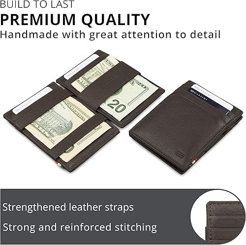 Miniatura 4 de Garzini Cartera mágica para hombre cartera minimalista con tarjetero RFID cartera de cuero para 10 tarjetas 10 marrón chocolate Minimalista